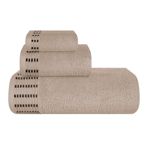 MALLONI HOME Ultra Soft 3 Pack Cotton Towel Set, Contains a Bath Towels 28x55 inch, a Hand Towels 16x24 inch & a Wash Coths 12x12 inch, Ideal Everyday use, Compact & Lightweight - Tan - color: Tan, size: 3 Pack Set