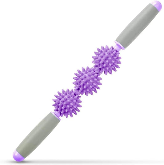 Fascia Muscle Roller, Cellulite Massager for Sore Muscles, Neck, Leg, Back, Pressure Trigger Point Body Deep Tissue Massage Stick Tools, 3 Massage Balls, Purple - color: Purple