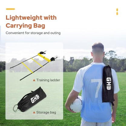 GHB Pro Agility Ladder Agility Training Ladder Speed 12 Rung 20ft with Carrying Bag - color: Yellow-2 Pack