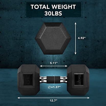 Yes4All Rubber Grip Encased Hex Dumbbell – Hand Weights With Anti-Slip 5-50 LBS Single - color: F. 30 Pounds