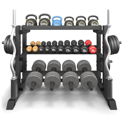 3-Tier Dumbbell Rack, 1200LB Capacity Adjustable Weight Rack for Home Gym, Heavy-Duty Weight Stand for Dumbbells Kettlebells & Weight Plates(Rack Only)