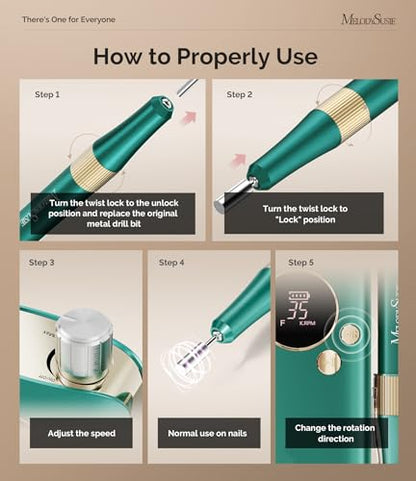 MelodySusie 35000RPM Lightweight Clip-On SM200F Nail Drill Cordless - color: Green