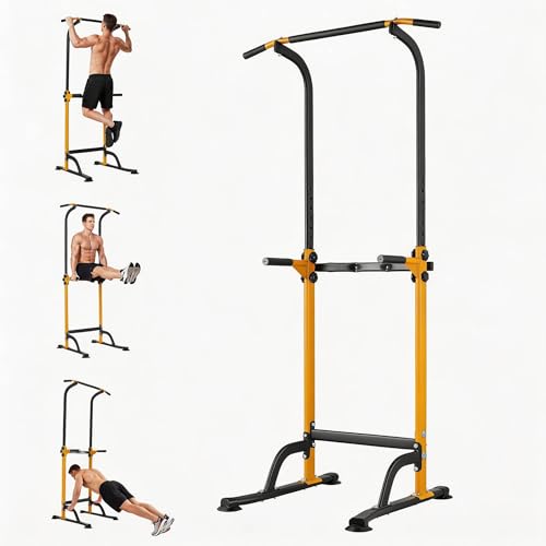 Pull Up Dip Station – Adjustable Power Tower with 10 Levels, 330LBS Capacity, Heavy Duty Steel Frame, Home Gym Strength Training