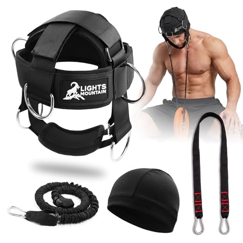 Adjustable Neck Harness for Weight Training with 6 D-Rings, Includes Skull Cap, Resistance Band & Loading Strap - Adjustable Head Harness for Neck Strengthening & Resistance Workout