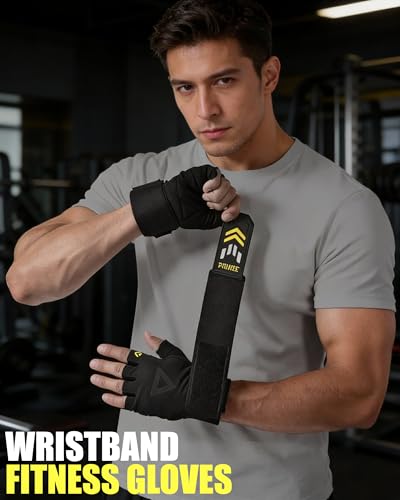 2-in-1 Workout Gloves, Weight Lifting Gloves with Wrist Wrap Support for Men & Women, Ventilated Fingerless Padded Gym Glove for Weightlifting Pull-Ups & Fitness Training - size: Medium