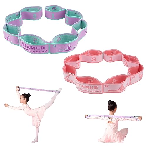 2 PCS Stretch Strap for Kids Dance Elastic Band for Children Gymnastics Stretching Strap Kids Stretching Bands Multi-Loop Adjustable Exercise Bands Stretching Resistance Ballet Bands -8 Loops