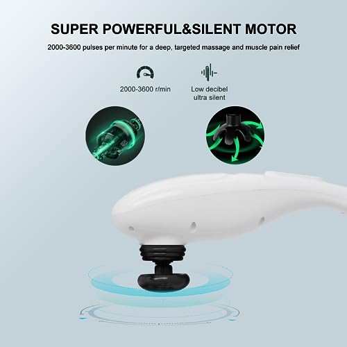 MEGAWISE Cordless Handheld Back Massager w/Rechargeable 3200mAh Battery, 5 Speed and 5 +2 Massage Nodes with Hard, Medium and 2 Soft Silicone Nodes; Massage While Moving Around (Pearl White)
