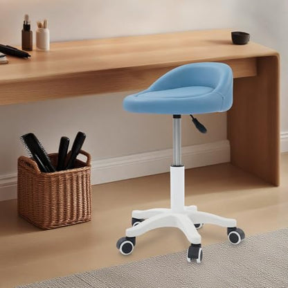 Beauty Salon Chair, Height Adjustable Rolling Swivel Salon Stool, Ergonomic Swivel Seat with Low Backrest and Wheels, Office Drafting Chair for Hair Salon, Spa Center, Embroidery Studio (Blue)