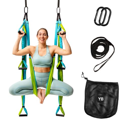 Yoga Trapeze Swing Set for Back Pain Relief & Inversion Therapy - color: Aqua