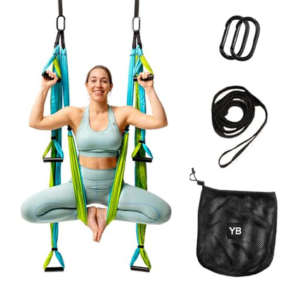 Yoga Trapeze Swing Set for Back Pain Relief & Inversion Therapy - color: Aqua