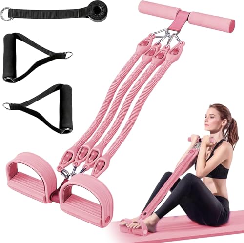 2026 Upgrade Foot Pedal Resistance Band,4-Tube Elastic Sit-Up Pull Rope for Men and Women,Multifunction Strength Training Pedal Pullerwith Handle Body Foot Resistance Rope, Home Fitness