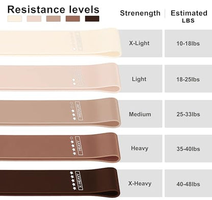 Resistance Loop Exercise Bands, Resistance Bands Exercise Bands for Home Fitness, Stretching, Strength Training, Physical Therapy,Elastic Workout Bands for Women Men Kids, Set of 5 - color: Coffee