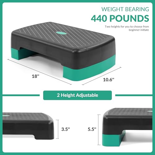 Fitvids 18" Aerobic Step Platform, Workout Stepper with Adjustable 2 Stackable Risers 3" 5.5" for Home Gym Small Space, Exercise Step, Multiple Option
