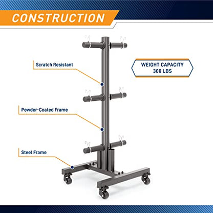 Marcy Olympic Weight Plate Tree for 2-Inch Plates Weight Storage Rack - color: Square w/ Wheels - Black