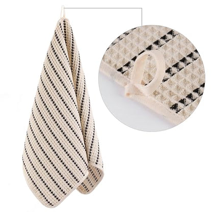 POLYTE 430 GSM Poly Blend Microfiber Quick Dry Waffle Hand Towel, 16x30 in - color: Light Beige/Black