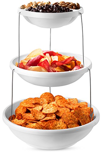 Masirs 3-Tier Collapsible Bowl: Decorative Design Folds for Minimal Storage. Ideal for Serving Snacks, Salad, and Fruit. Top Bowl Divided into Three Sections. - size: 11.1", style: Party Bowl