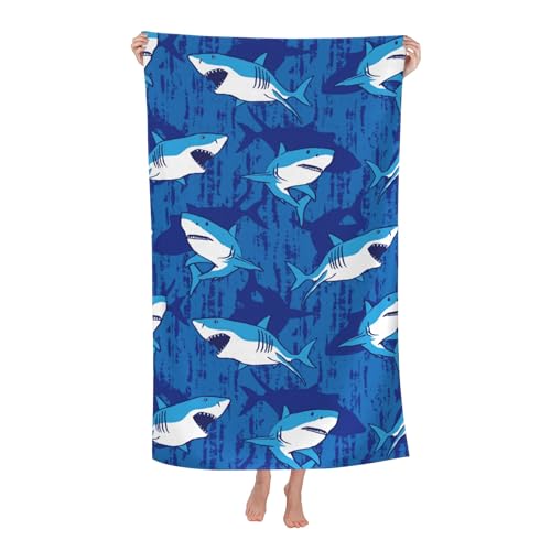 WIBUE Shark Microfiber Oversized Beach Towel, Lightweight Quick Dry Sandproof Towels 60”x30” for Swim Pool Yoga Gym Camping Beach Essentials Accessories Vacation Gift (Shark 2) - color: Shark 2