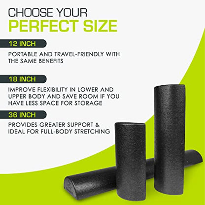 ProsourceFit High Density Foam Rollers - inches long. Firm Full Body Athletic Massager for Back Stretching, Yoga, Pilates, Post Workout Trigger Point Release - color: Black