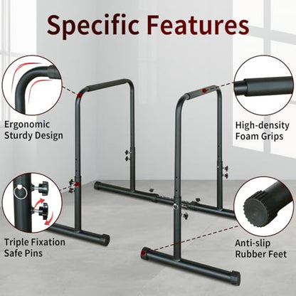 Power Tower Dip Station Pull Up Adjustable Height Heavy Duty Multi-Function Fitness Equipment