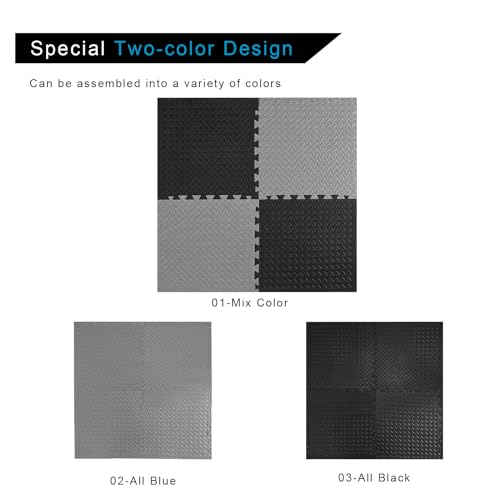 3/4 in Thick 48 Sq Ft EVA Foam Exercise Gym Mats 12 Pcs - Interlocking Puzzle Floor Tiles for Home Gym Heavy Workout Equipment Flooring - 24 x 24in Tile, Black & Gray