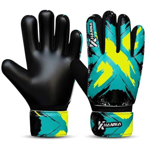 KHANNA Kids Soccer Goalie Gloves with Padded Palm – 4MM Latex Grip, Breathable Soccer Goalkeeper Gloves for Boys & Girls – Youth Football Gloves for Training & Match - color: Cyan, size: 3