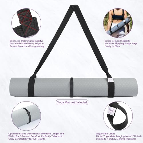 Yoga Mat Carrier Strap, Adjustable Thick Straps Sling for Carrying Large Mats, Stretching Band - color: Black