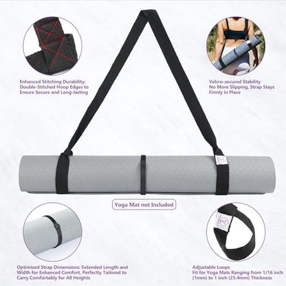 Yoga Mat Carrier Strap, Adjustable Thick Straps Sling for Carrying Large Mats, Stretching Band - color: Black