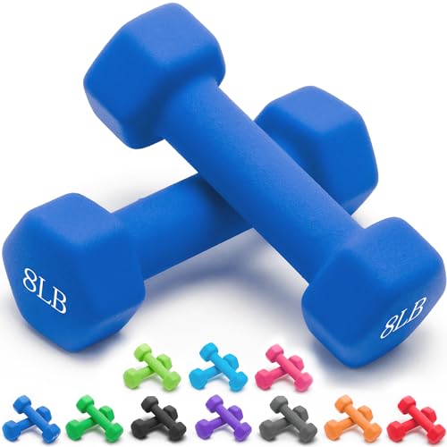 Portzon Weights Dumbbells 10 Colors Options Compatible with Set of 2 Neoprene Dumbbells Set,1-15 LB, Anti-Slip, Anti-roll, Hex Shape for Shoulder,Neck, and Hand Training for Seniors - color: Dark Blue, style: 08-Pound, Pair