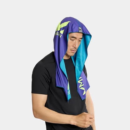 MISSION Reversible Cooling Hoodie Towel- Hood Towel, Cools Instantly When Wet, UPF 50 Sun Protection, Contours Your Head to Stay in Place, Great for Sports, Fitness, Gym (Teal Purple) - color: Teal Purple