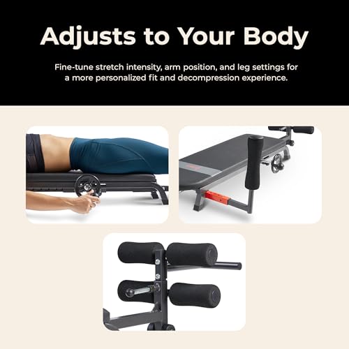 Sunny Health & Fitness No-Hang Traction & Inversion Decompression Table for Back Pain Relief, Adjustable Stretch Bench, 400 LB Capacity