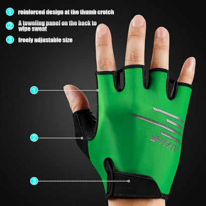 Cycling Gloves for Men and Women, Half Finger Padded Bike Gloves - color: Green, size: Small