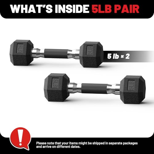 PAPABABE Hex Dumbbell Set with Rubber Grip 2.5-125lb, Odorless Rubber Coated Weight Fixed Dumbbells Set of 2/Single, Weights for Women at Home, Hand Weights for Home Gym & Strength Training,Pesas Para Ejercicios - size: 5 lb, Pair, style: Rubber Grip