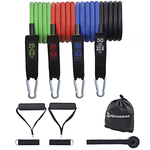 Alpine Swiss Exercise Resistance Bands Set with Handles, Door Anchor, Ankle Straps and Carry Bag for Men and Women