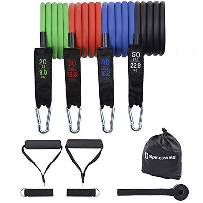 Alpine Swiss Exercise Resistance Bands Set with Handles, Door Anchor, Ankle Straps and Carry Bag for Men and Women