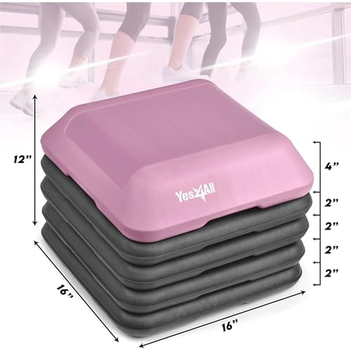 Yes4All High Arobic Step Platform & Stackable Risers - Adjustable 4"/6"/8"/10"/12" Height - Choose Full Step Platform Set or 2-Pack Stackable Risers, Customize for Cardio & Aerobic Exercise