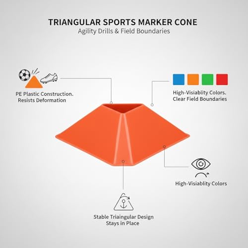Triangular Sports Marker Cones for Agility Drills and Field Boundaries, PE Plastic Training Equipment (1 PC)