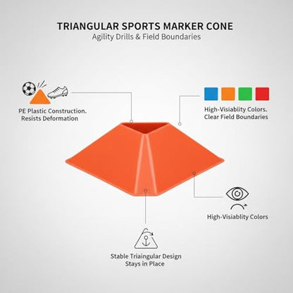 Triangular Sports Marker Cones for Agility Drills and Field Boundaries, PE Plastic Training Equipment (1 PC)