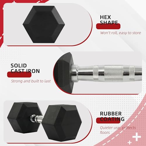 150 lb Dumbbell Set with Rack – 5/10/15/20/25 lb Pairs, Rubber Hex Weights for Home Gym, Cast Iron A-Frame Storage Stand for Full-Body Workout