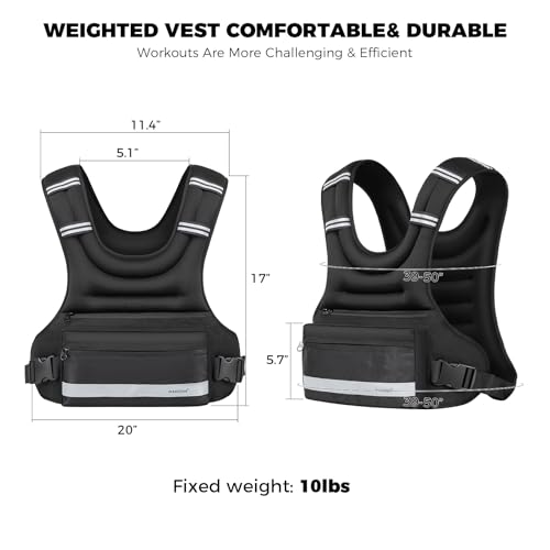 Weighted Vest Woman & Men,10lb Plus Size Weighted Vest With Phone Pockets & Reflective Strips for Walking, Running, Hiking,Rucking, Workout, Strength Training