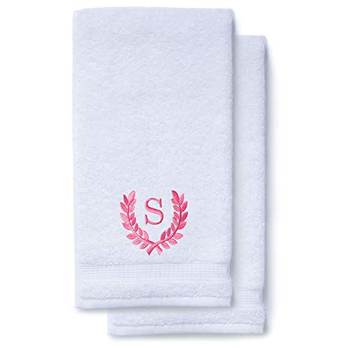 Decorative and Monogrammed Hand Towels for Bathroom Kitchen Makeup | Personalized Gift for Wedding-Bridal | Roman Font Custom Luxury Turkish Towel | Spa Collection, Oversized, 16 X 30 Inch, Set of 2 - color: Pink, size: Initial S