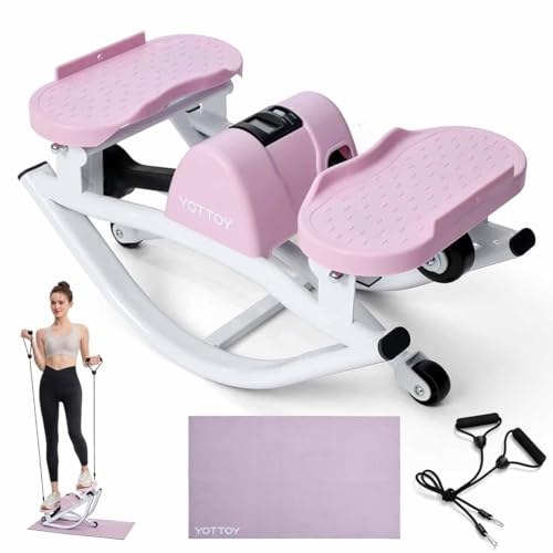 YOTTOY Lateral Rock Stepper for Exercise at Home with Digital Monitor/Resistance Bands, Portable Rocking Stepper Side to Side for Home Workout, Intense Legs & Glutes Activation & Fat Burning - color: Pink