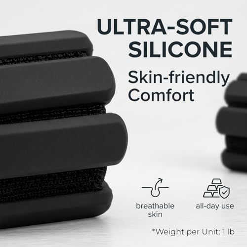 Adjustable Wrist and Ankle Weights, 2lb Pair (1lb Each) Soft Silicone Wearable Weights for Women & Men, Waterproof Arm Weights for Yoga, Pilates, Walking, Running, Barre, Home Workout (pink)