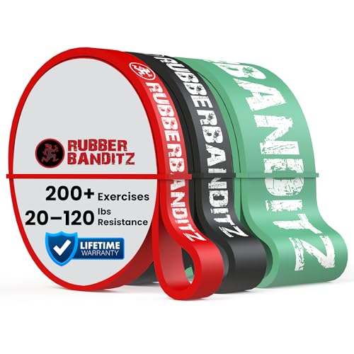 Combo Pull Up Assist Bands | Heavy Duty Resistance Exercise Bands for Powerlifting, Mobility, and Stretching | Resistance Bands for Working Out - color: Red, Black, and Green, size: Pack of 3