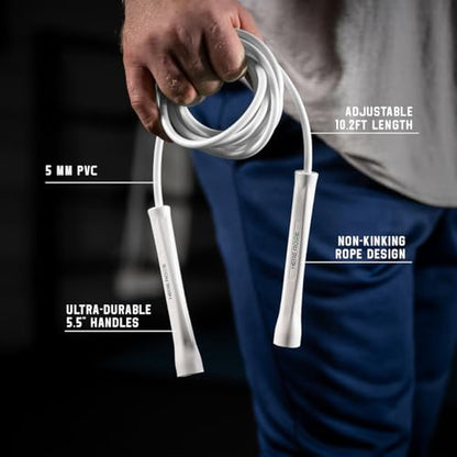 Adjustable Jump Rope – 5mm PVC Skipping Rope with Unbreakable Handles, Non-Kinking, Includes 1 Spare Rope for Indoor & Outdoor Fitness Training for Men, Women