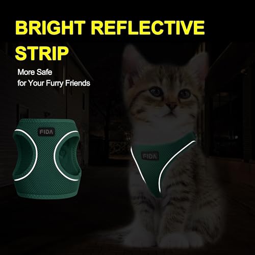Fida Cat Harness and Leash Set for Walking Kitten and Puppy, Escape Proof Kitten Harness with Breathable Lightweight Soft Mesh, Adjustable Reflective Step-in Design. (XS, Green) - color: Turquoise, size: XS (Neck:12.2"-13"; Girth:14.2"-16.1")