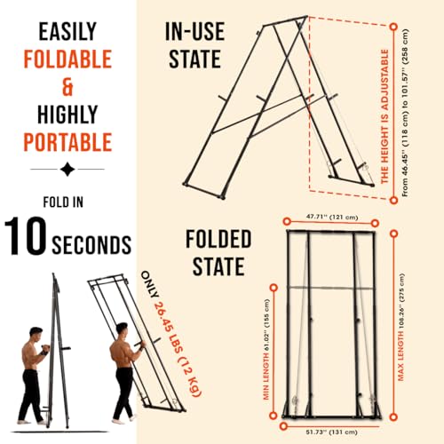 KT Rust-resistant Tall Pull Up Dip Station Squat Rack Foldable Power Tower Stable Multifunctional Exercise Machine Durable Home Gym Strength Training Fitness Equipment Portable Indoor Outdoor Free Standing