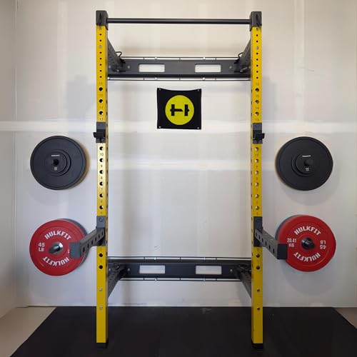 HulkFit Pro Series Wall Mounted Folding Squat Rack and Power Rack with Pull Up Bar & J Hooks for Home Gym, Strength Training Exercise Equipment - style: Wall Mounted Power Cage