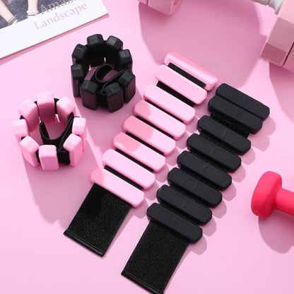 2 Pairs Wrist Ankle Weights Set for Women Men Adjustable Silicone Weighted Bangles 1lb Pink 2lb Black, Fitness Arm Leg Weights for Yoga, Pilates, Walking, Home Gym Workout