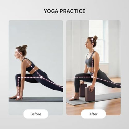 PROIRON Yoga Blocks, 2 Pack Supportive High Density Premium Eva Foam, Soft Non-Slip Surface with Curved Edges Stretch Blocks For Yoga, Pilates, Stretching - color: Brownish Coffee