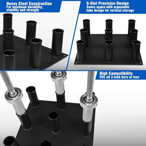 Yes4All Vertical Storage Rack, Home Gym Organizer, Barbell & Dumbbell Rack for 2-inch Olympic & Curl Bars - color: B. 9 Bar -Black